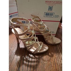 8 Maripe Mimi Gold Open Toe Cut Out Ankle Strap Stiletto Pump High Heel Shoes